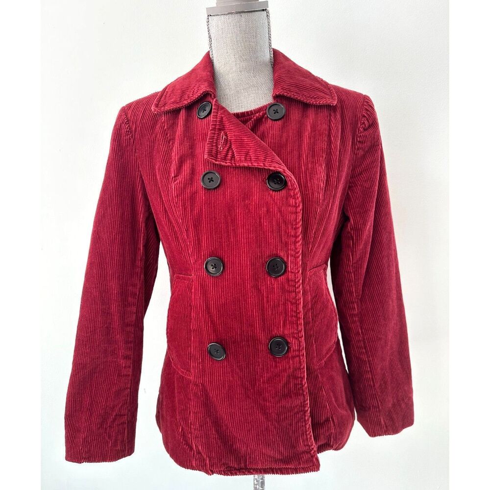 Vintage Y2k Mossimo Red Corduroy Double-Breasted Peacoat Junior Size L